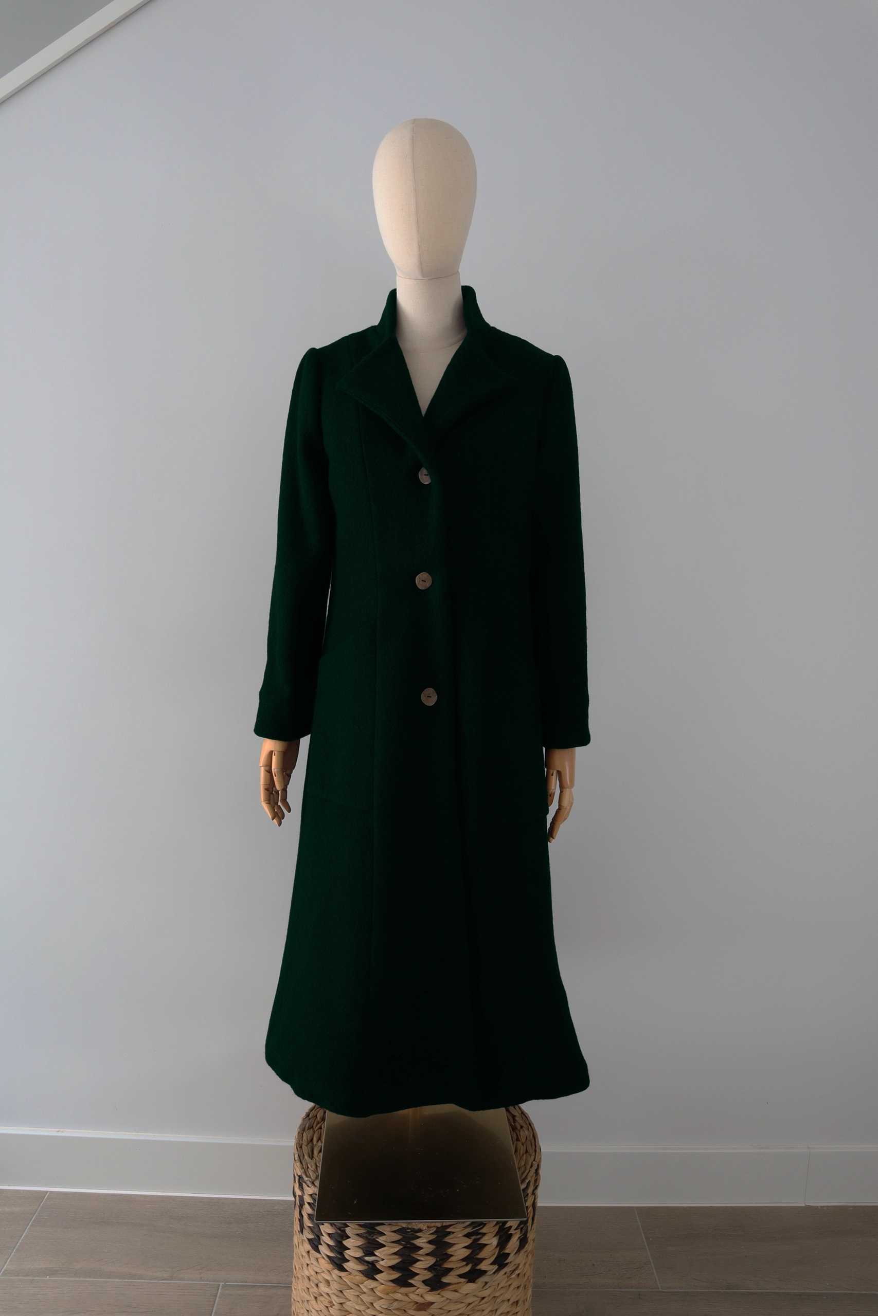 Abrigo Verde Botella Lana Calefactable Ramé Abierto