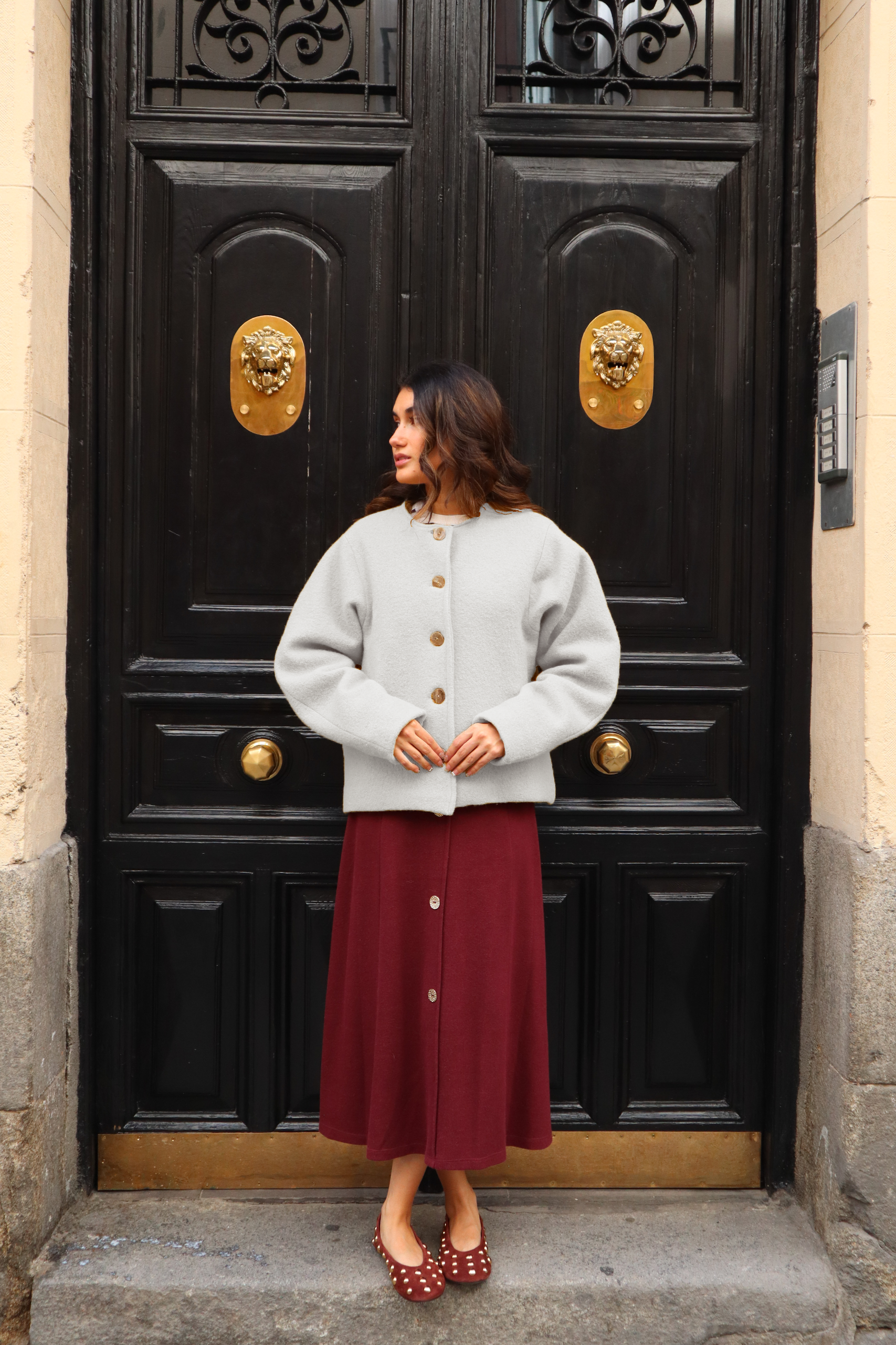 Abrigo Calefactable Solene blanco roto delantero