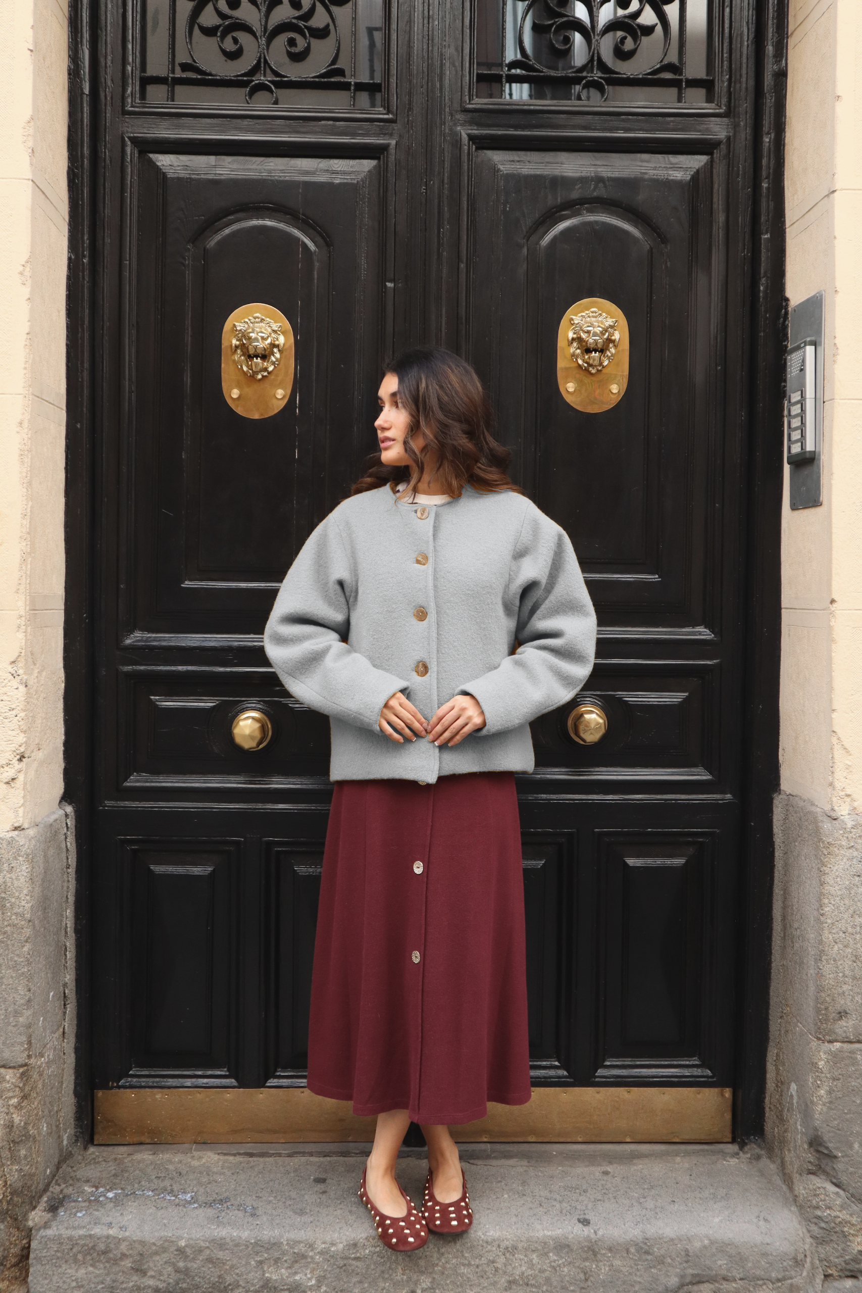 Abrigo-Calefactable-Solene-gris-perla-delantero Abrigo Calefactable Solene gris perla delantero