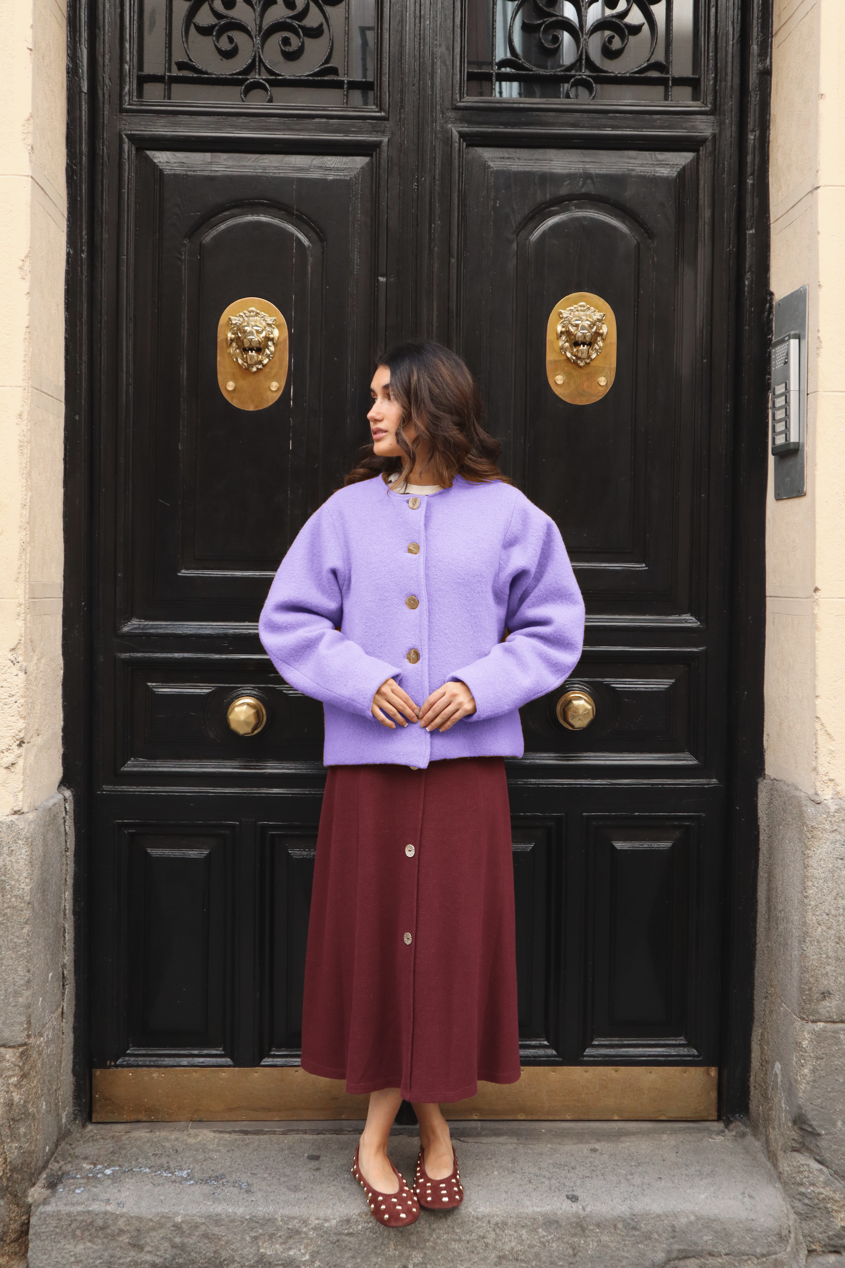 Abrigo Calefactable Solene lila delantero