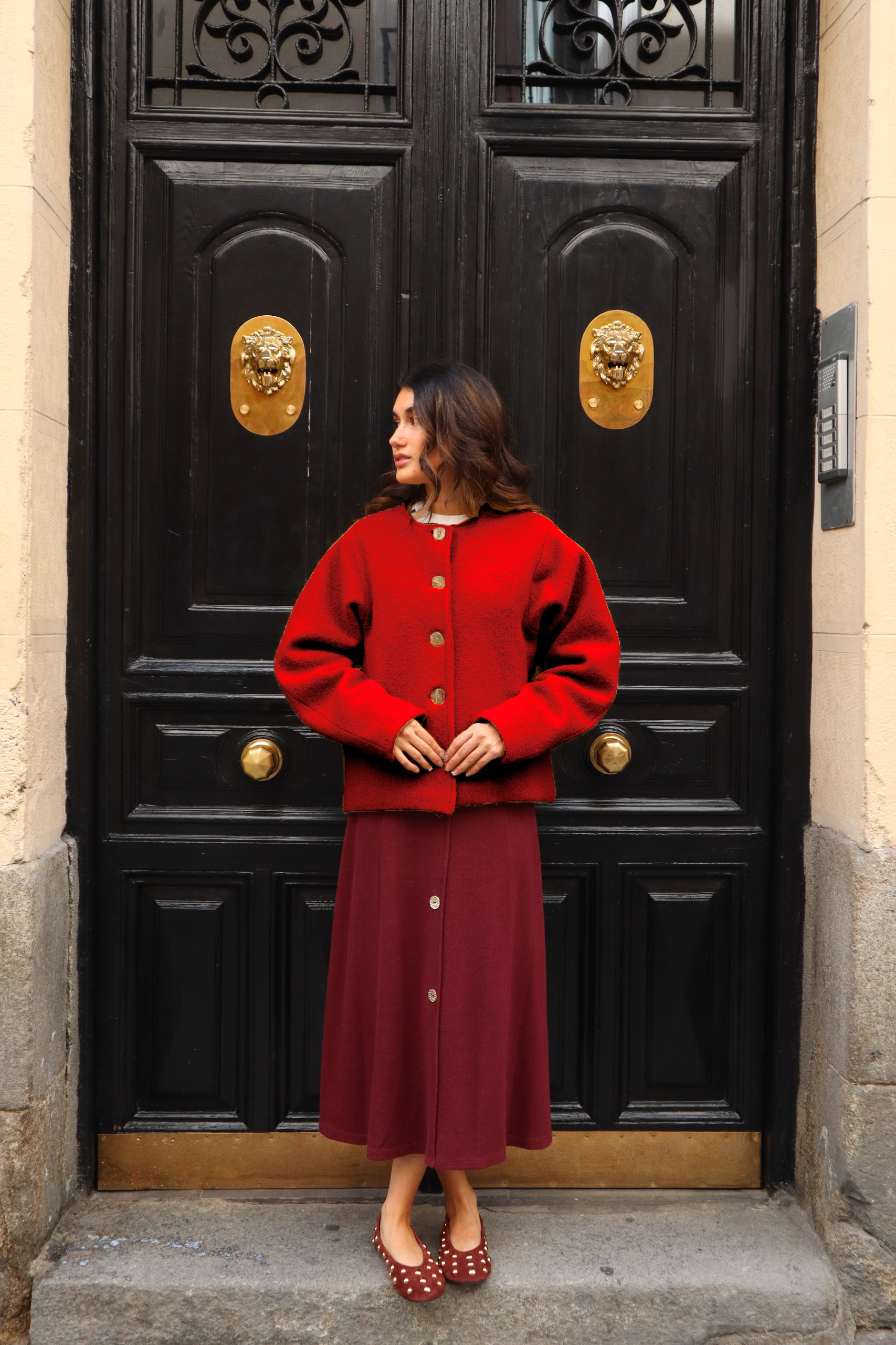 Abrigo Calefactable Solene rojo delantero