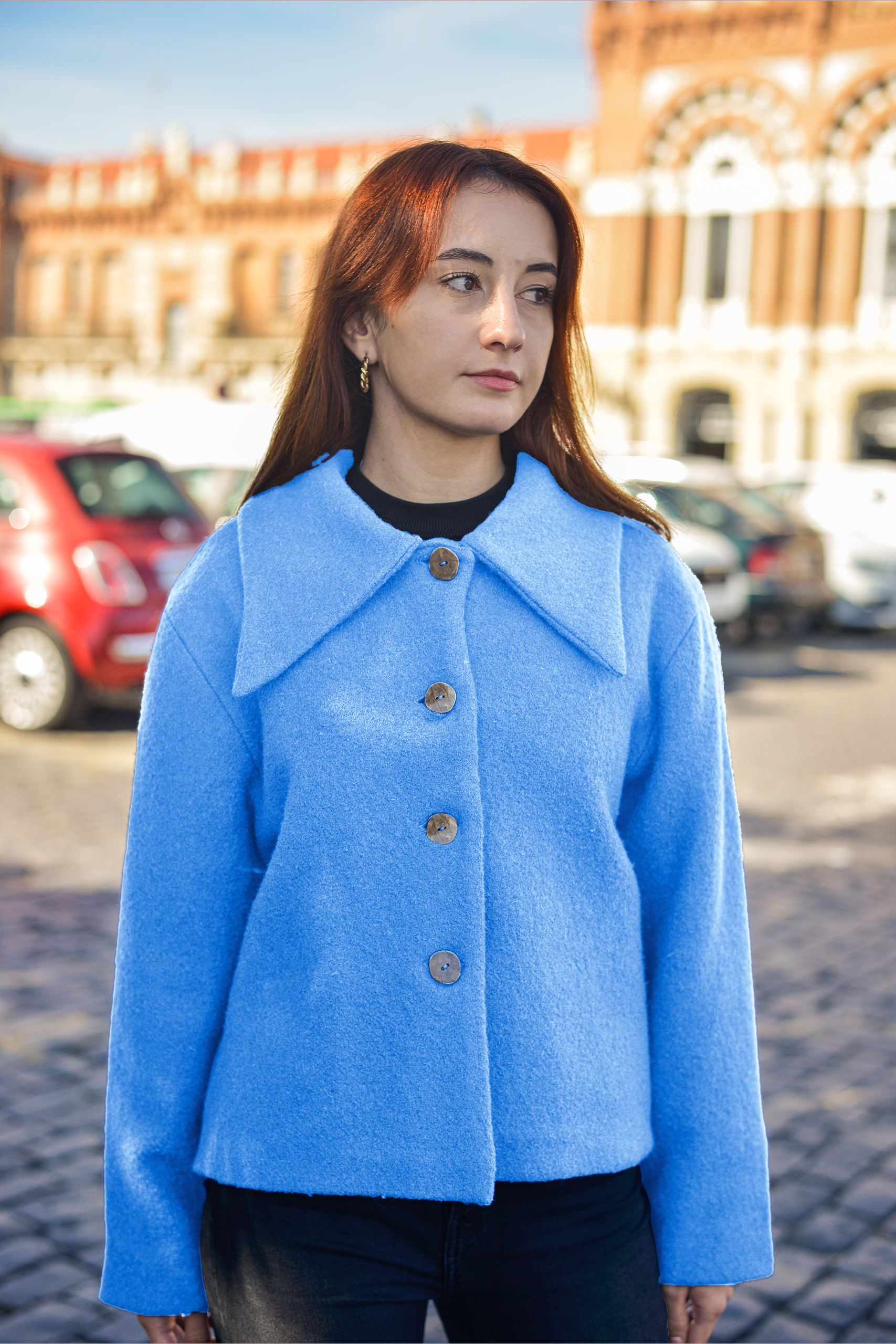 Abrigo Twiggy azul cielo Maria frente