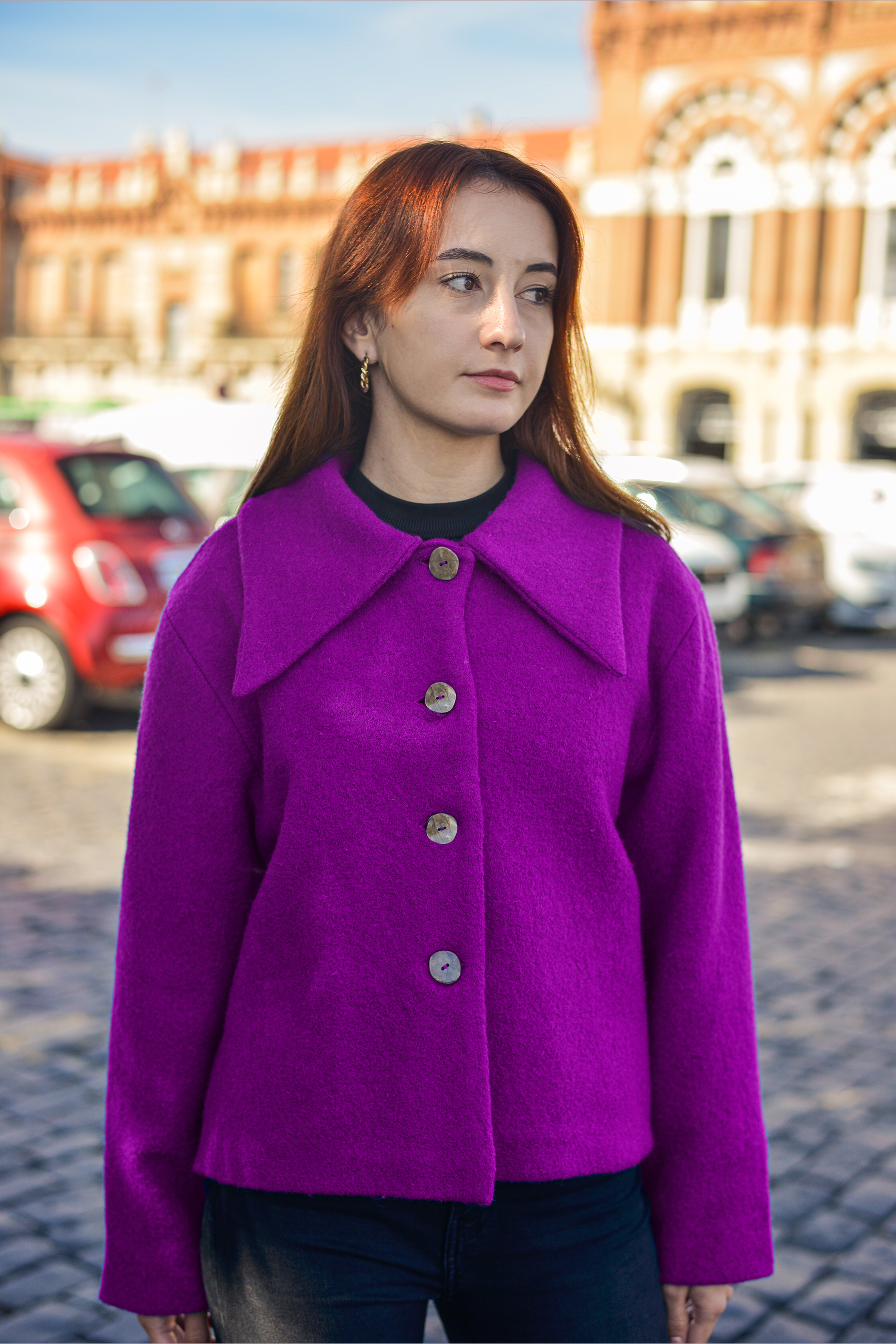 Abrigo Twiggy magenta Maria frente